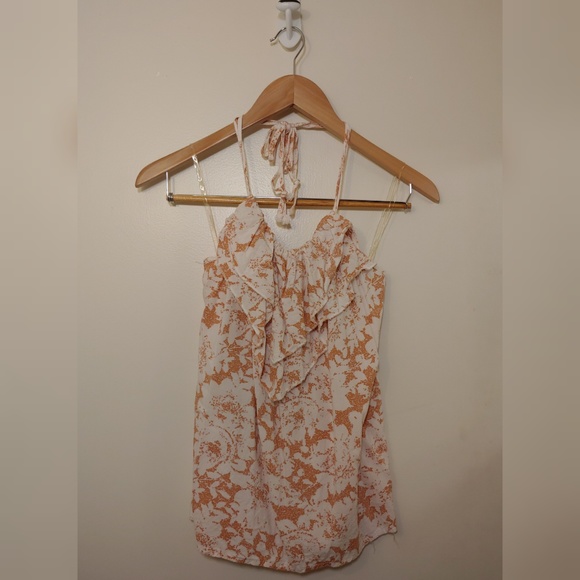 Janette Tops - 🏷Janette Floral peach/white ruffle halter S